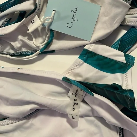 Cupshe Leaf Print Bikini Set - Green and White Medium - Picture 4 of 5